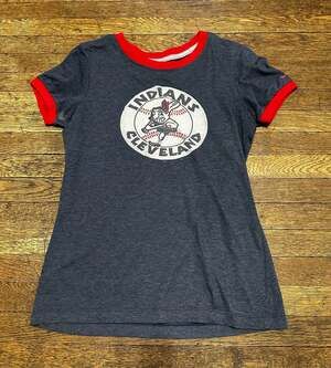 Nike Women's Cleveland Indians Chief Wahoo Ringer T-Shirt Size Large Runs Small